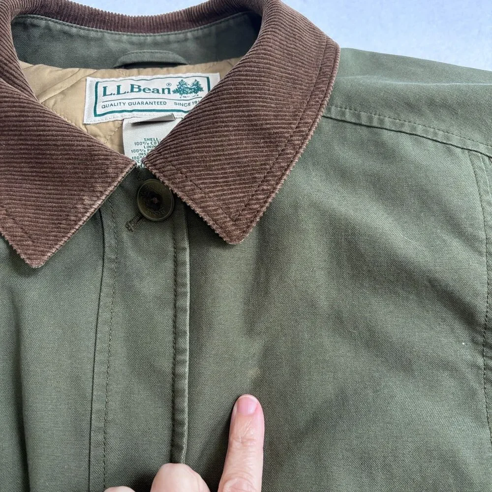 LL Bean Field Barn Chore Hunting Jacket Women's 2X Green Quilted Canvas Corduroy